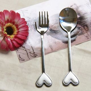 Couple Tableware Heart Stainless Steel Hollow Out heart Spork Suit