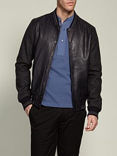 Farrell Dean leather baseball jacket Navy   