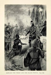 1912 Print King Edward Black Prince French English Battle Crecy Armor