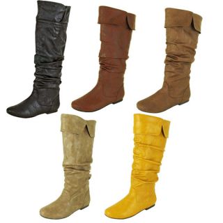 Sexy Winter Neon Color Shoes Knee High Leather Flat Boots All Size