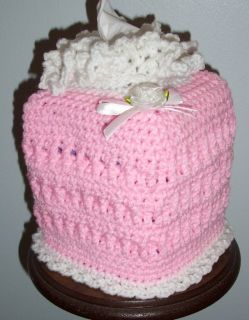 Kleenex Tissue Box Cover Crochet Pastel Pink White New