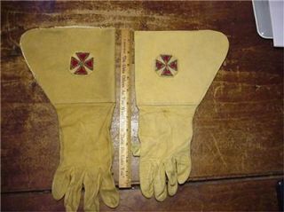 Antique Knights Templar Masonic Calf Leather Gloves Sz 8 1 2