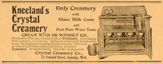 1893 Ad Crystal Creamery Kneeland Milk Can Steel Tank Dairy Farming