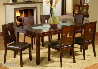 7pc Panama Glass Insert Espresso Wood Dining Table Set