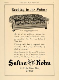 1920 Ad Sultan Kohn Furniture Mohair Chicago Upholstery   ORIGINAL