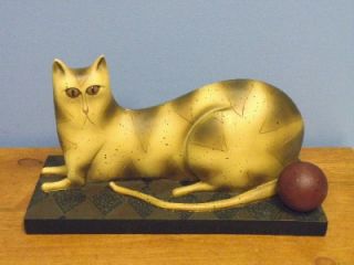 RARE David Harden Folk Art Cat Ball Statue Figurine