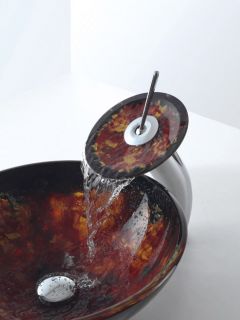 Kraus Onyx Glass Vessel Sink w Waterfall Faucet Combo