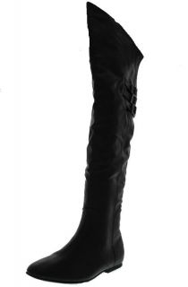 Rampage New Kourtney Black Buckle Embellished Flat Over The Knee Boots