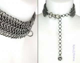 Wide Steel Chain Mail Slave Collar by Sinpatiko Goth Punk Emo
