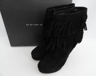 BN Kurt Geiger KG Black Leather Ankle Boots Heels Shoes UK8 41
