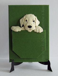 Yellow Labrador Puppy Dog Original ACEO Small Paper Sculpture by
