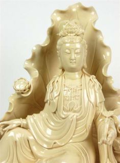 Blanc de Chine Kwan Yin Statue 9 Lotus Throne Porcelain