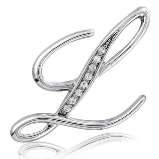 Silver Toned Rhinestone Initial Letter L Brooch Pin New