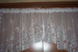 Vintage Set Cream White Floral Lace Swag Curtains 72w x 32L