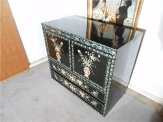 Japanese Art Deco Black Lacquer Mother of Pearl Sideboard Credenza