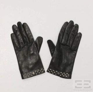 LAMBERTSON Truex Silver Studded Black Leather Gloves Size 7