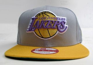 Los Angeles Lakers Grey on Yellow Snap Back Cap Hat by New Era