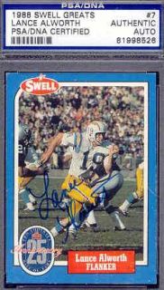 Lance Alworth Autograph 1988 Swell PSA DNA Signed