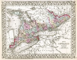 County Map Ontario North America Chart Lake Erie Huron Art