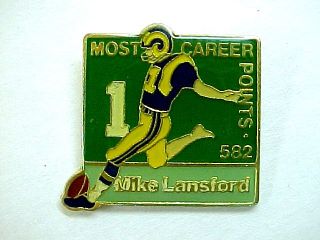Vintage UNOCAL 76 LA Rams Mike Lansford Most Career Points (582) Lapel