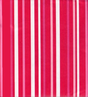 Red Pink White Stripe Design PEVA Vinyl Tablecloth Flannel Backing