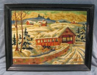 Numbers Oil Painting Covered Bridge Snow Scene Landscape Frame