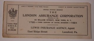 1924 London Lewis Insurance Agency Blotter Lansford PA