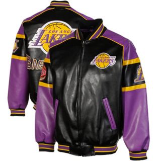 Los Angeles Lakers Post Game Full Zip Pleather Jacket Black Purple