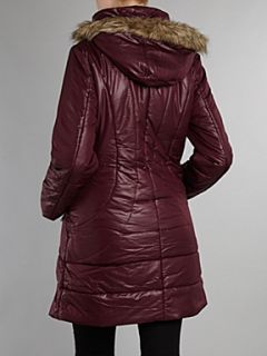 Concept K Long padded jacket with faux fur hood Berry   
