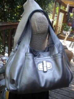 Makowsky Large Satchel Tote Handbag Metallic Soft Leather