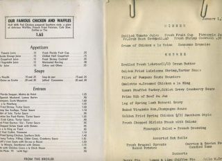 Chick House Menu Chicken Waffles ft Lauderdale 1949