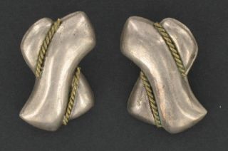 Vintage Mexico Sterling Silver Rope Wave Earrings Laton