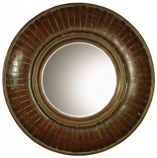Large Tuscan Round Brown Wood Beveled Mirror Verdigris