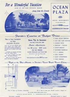 Ocean Plaza Motel Lauderdale by The Sea Florida 1950s Brochure
