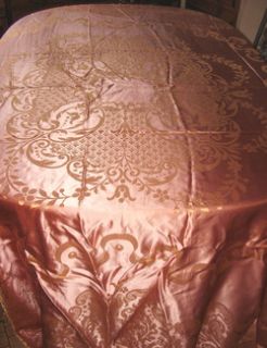 Exquisite Vintage Satin Brocade Pink Bedspread Coverlet w Fancy Tassel