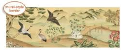 Oriental Garden Landscape Mural Style PrePasted Wallpaper Wall Border