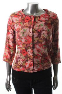 Le BOS New Pink Floral Print Elbow Sleeve Button Cardigan Sweater Top