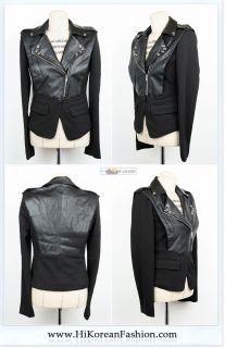 Motorcycle Womens faux Leather Jackets with Metal Stud