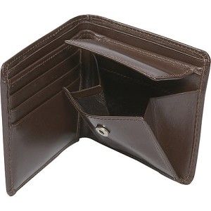 Leatherbay Double Fold Mens Leather Wallet w Pocket Dark Brown