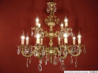 12 Lt Old Charming Crystal Glass Chandelier Brass Antique Shape