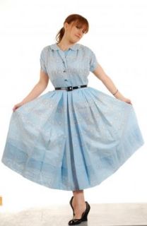 Vintage Day Dress Full Skirt Lucy 50s 60s Deadstock Light Blue Floral