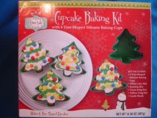 Set 6 Silicone Christmas Tree Cupcake Baking Muffin Pans New