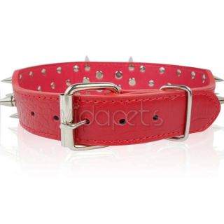 23 26 Red Leather Spiked Dog Collar Pitbull Bully Spikes Extra Large