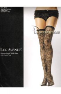 Leg Avenue Floral Net Thigh High Stockings Elastic Top
