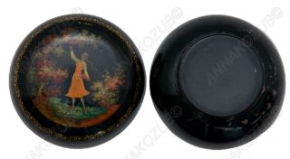 RUSSIAN LACQUER Mstera Round Painted BOX for JEWELRY marked LEBEDEV