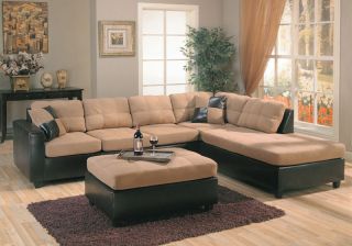 Tan Microfiber Brown Leather Right Sectional Sofa Set