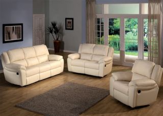 Casual Ivory Brown Real Leather Sofa Loveseat Recliners 2 PC Living