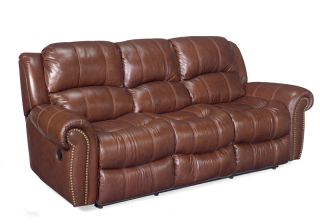 Cognac Brown Leather 3 Seater Recliner Sofa Couch