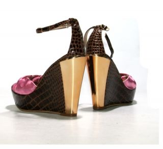 Sexy Pumps Sandals Platforms Heels Gold Croc Brown Bow Pink Made in