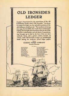 Gilbert Paper Co Old Ironsides Ledger WI Ships   ORIGINAL ADVERTISING